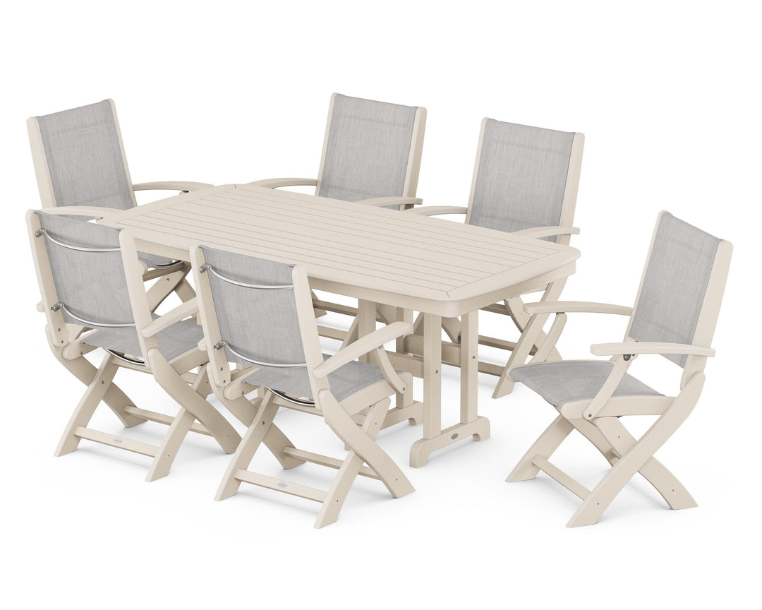POLYWOOD® Coastal Folding Arm Chair 7-Piece Dining Set