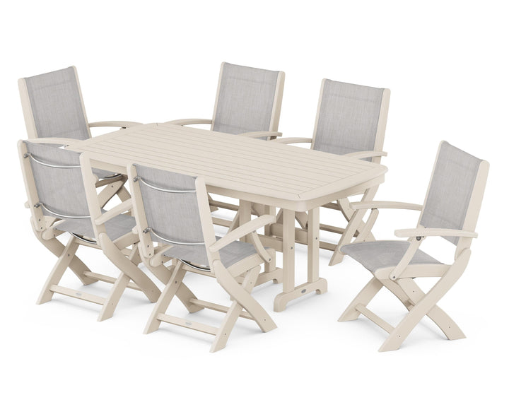 POLYWOOD® Coastal Folding Arm Chair 7-Piece Dining Set