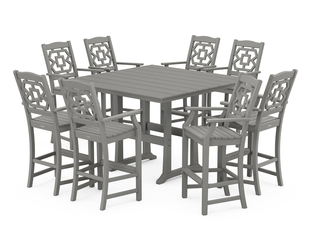 Martha Stewart by POLYWOOD® Chinoiserie 9-Piece Square Farmhouse Bar Set with Trestle Legs