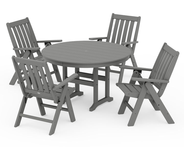 POLYWOOD® Vineyard Folding Chair 5-Piece Round Farmhouse Dining Set