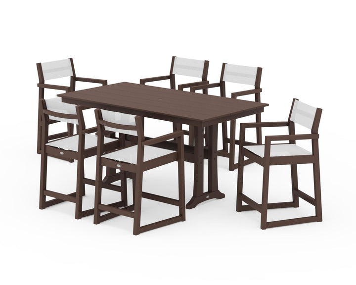 POLYWOOD® EDGE Sling Arm Chair 7-Piece Farmhouse Counter Set with Trestle Legs