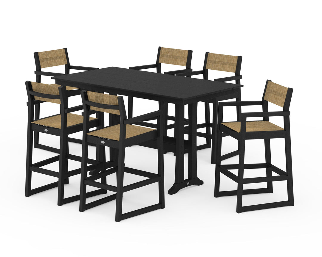 POLYWOOD® EDGE Sling Arm Chair 7-Piece Farmhouse Bar Set with Trestle Legs