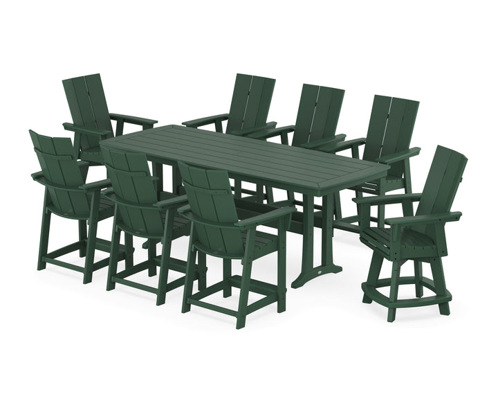 POLYWOOD® Modern Curveback Adirondack Swivel 9-Piece Counter Set with Trestle Legs