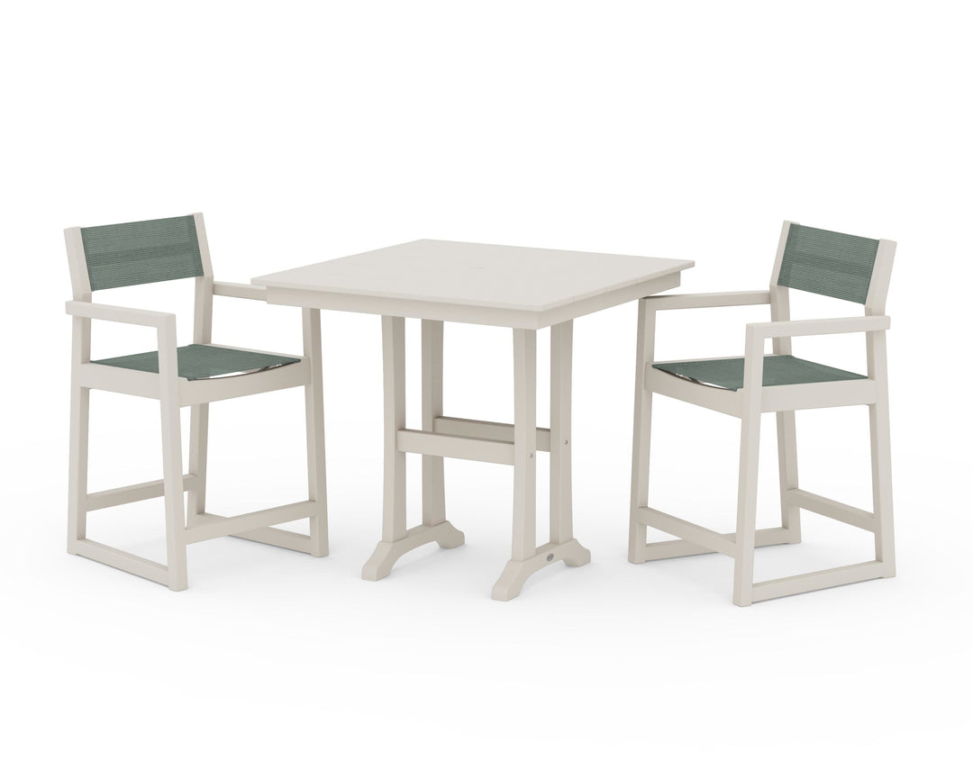 POLYWOOD® EDGE Sling Arm Chair 3-Piece Farmhouse Counter Set with Trestle Legs