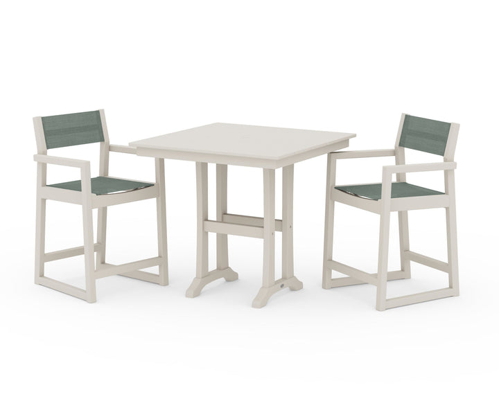 POLYWOOD® EDGE Sling Arm Chair 3-Piece Farmhouse Counter Set with Trestle Legs