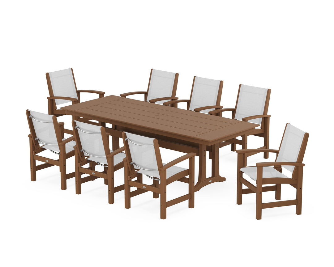 POLYWOOD® Coastal 9-Piece Farmhouse Dining Set with Trestle Legs