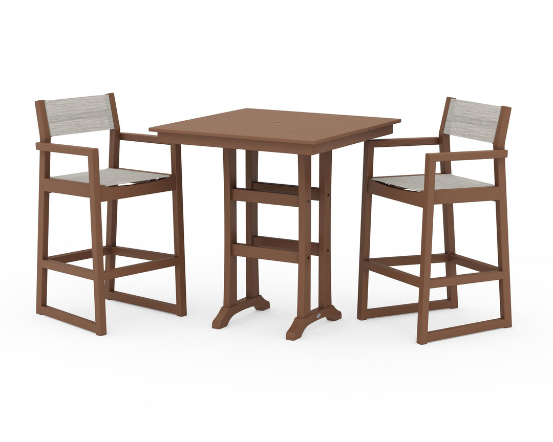 POLYWOOD® EDGE Sling Arm Chair 3-Piece Farmhouse Bar Set with Trestle Legs