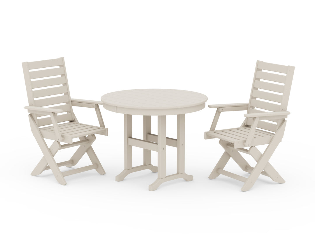 POLYWOOD® Captain Folding Chair 3-Piece Round Dining Set