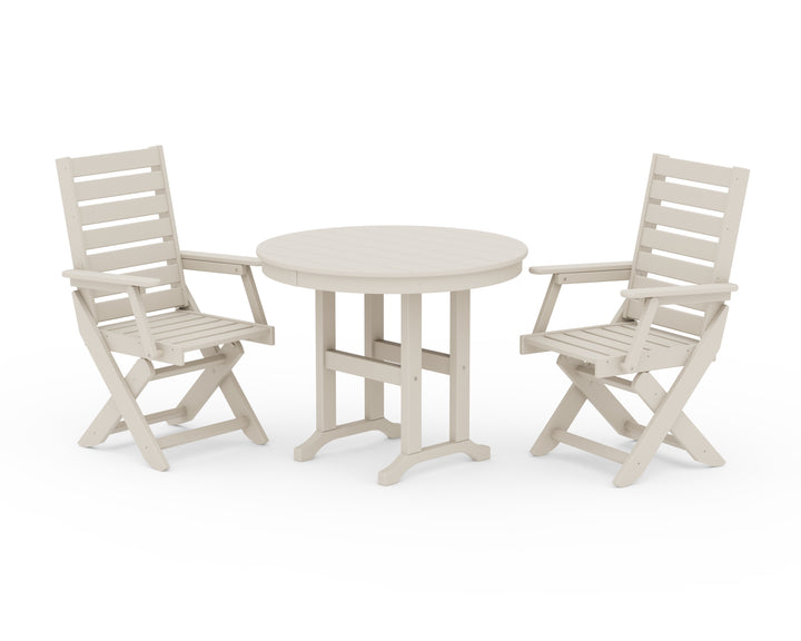 POLYWOOD® Captain Folding Chair 3-Piece Round Dining Set