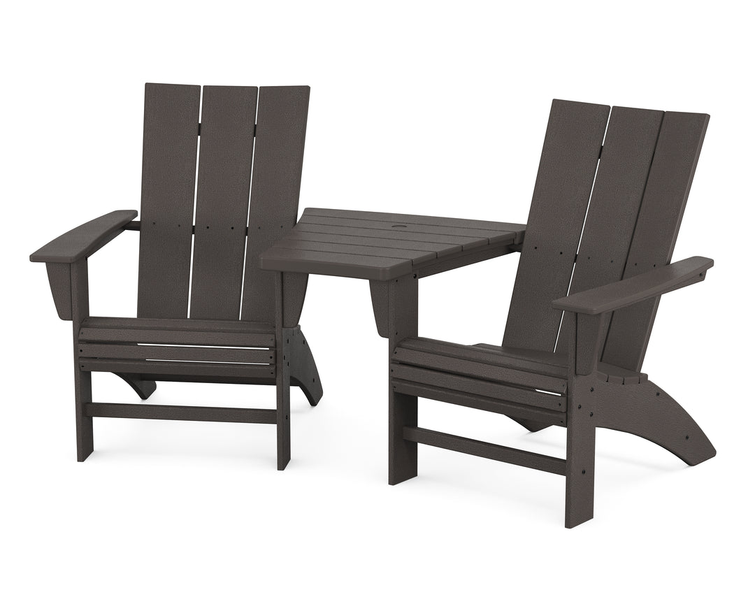 POLYWOOD® Modern 3-Piece Curveback Adirondack Set with Angled Connecting Table