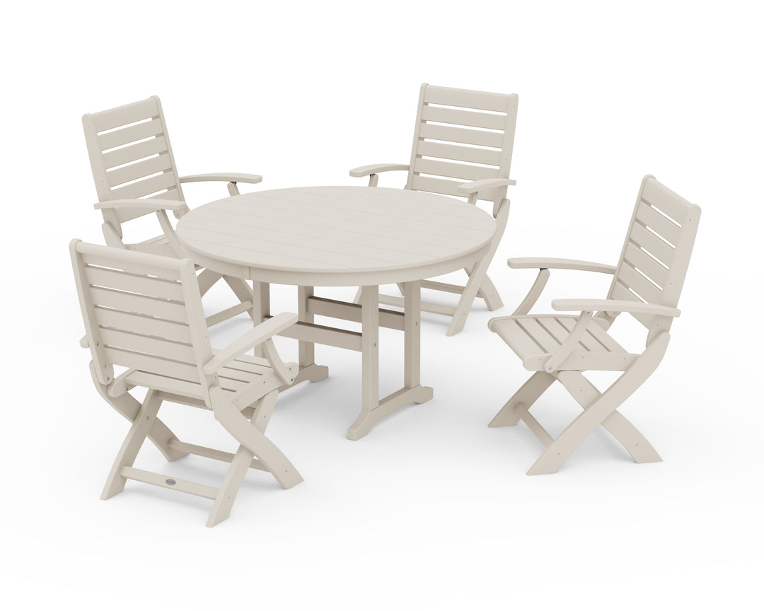 POLYWOOD® Signature Folding Chair 5-Piece Round Farmhouse Dining Set