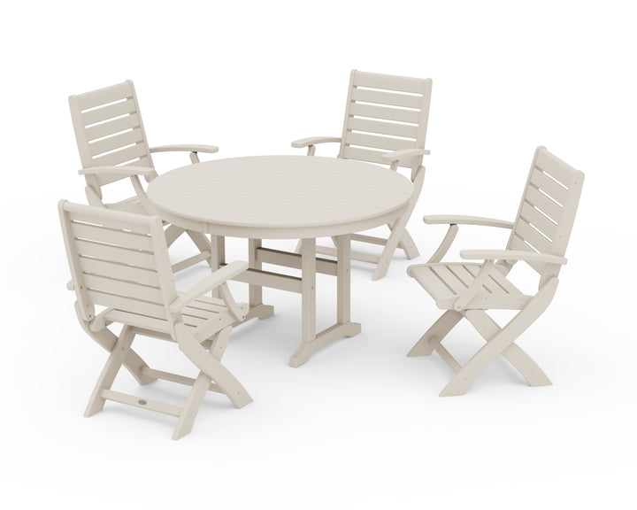 POLYWOOD® Signature Folding Chair 5-Piece Round Farmhouse Dining Set