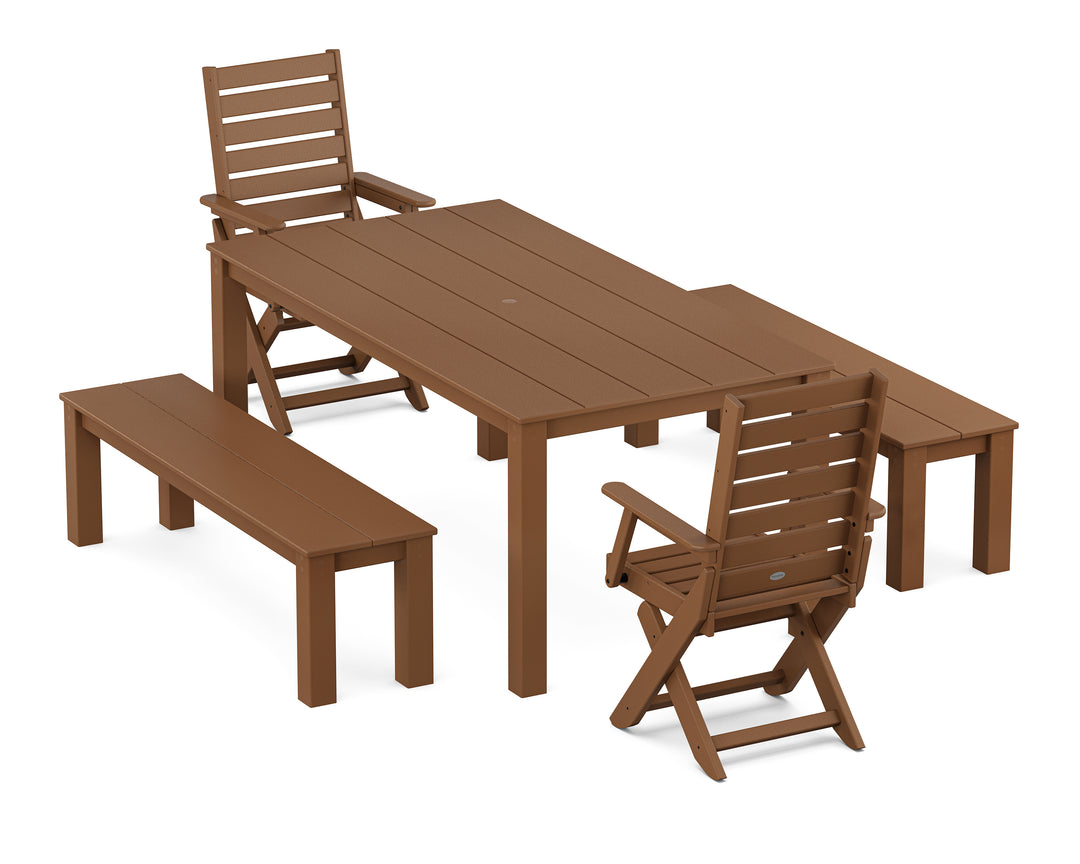 POLYWOOD® Captain Folding Chair 5-Piece Parsons Dining Set with Benches