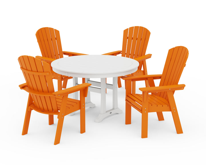 POLYWOOD® Nautical Curveback Adirondack 5-Piece Round Dining Set with Trestle Legs