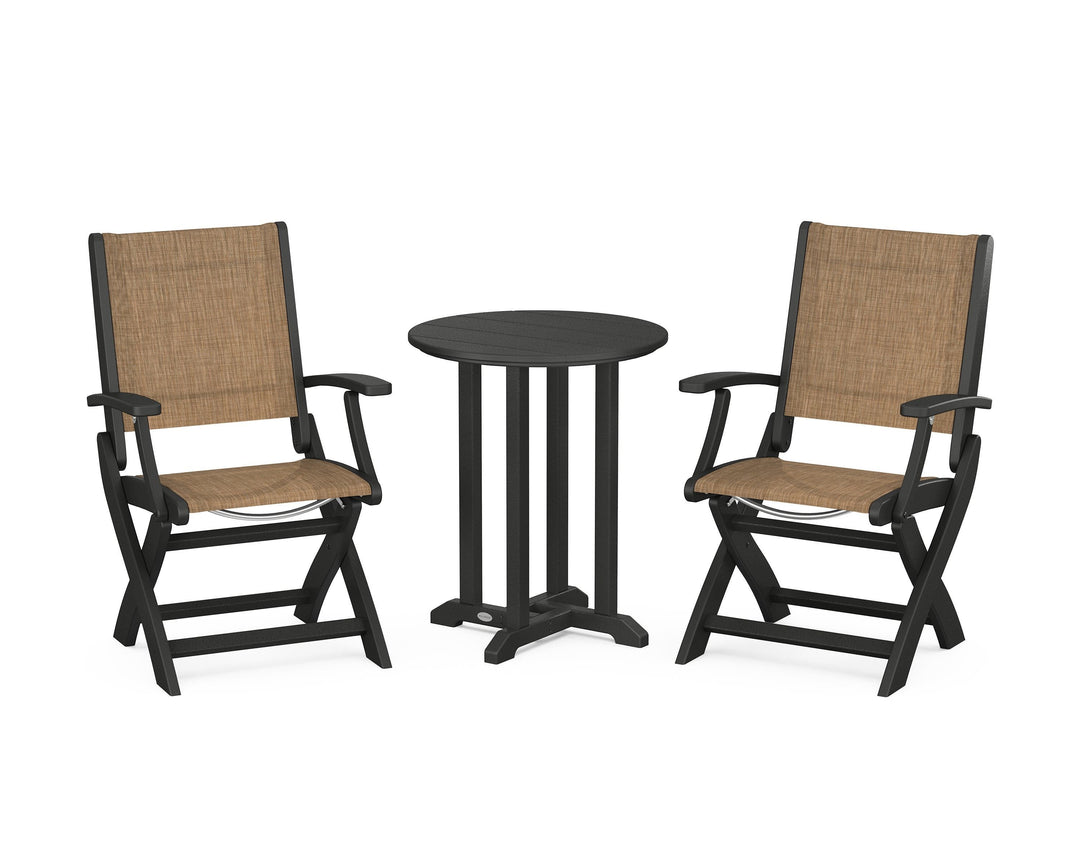 POLYWOOD® Coastal Folding 3-Piece Round Bistro Dining Set