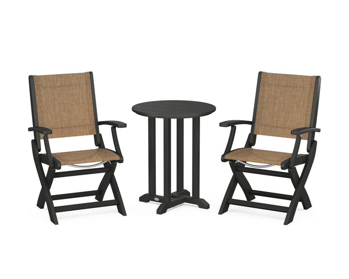 POLYWOOD® Coastal Folding 3-Piece Round Bistro Dining Set