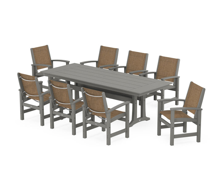 POLYWOOD® Coastal 9-Piece Farmhouse Dining Set with Trestle Legs