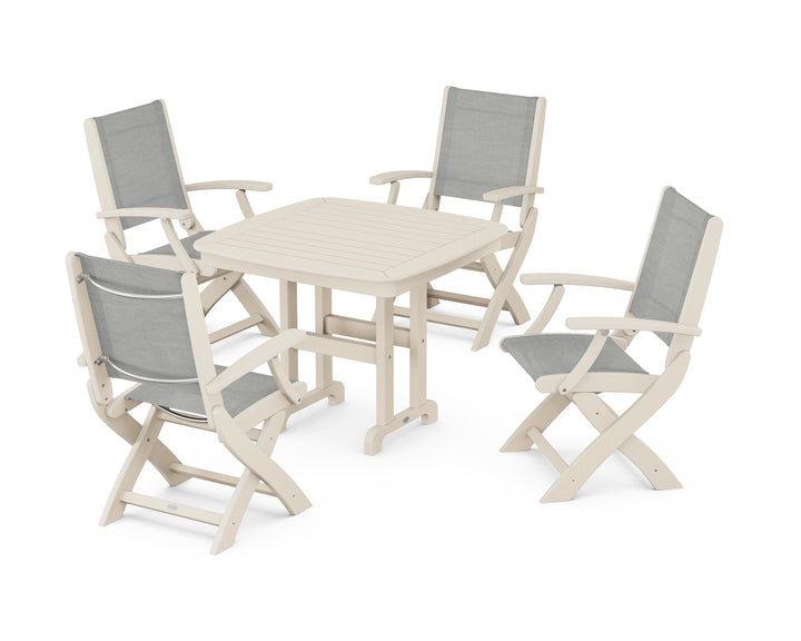 POLYWOOD® Coastal Folding Chair 5-Piece Dining Set