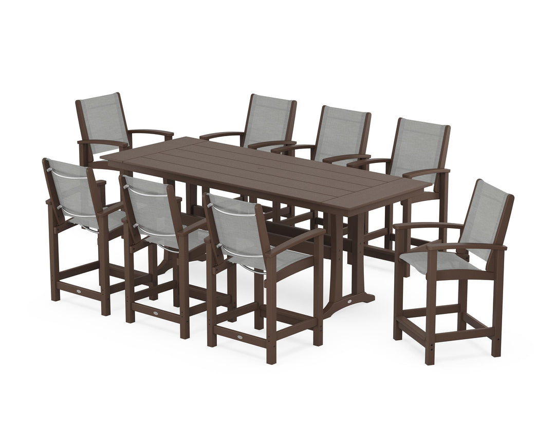 POLYWOOD® Coastal 9-Piece Farmhouse Counter Set with Trestle Legs