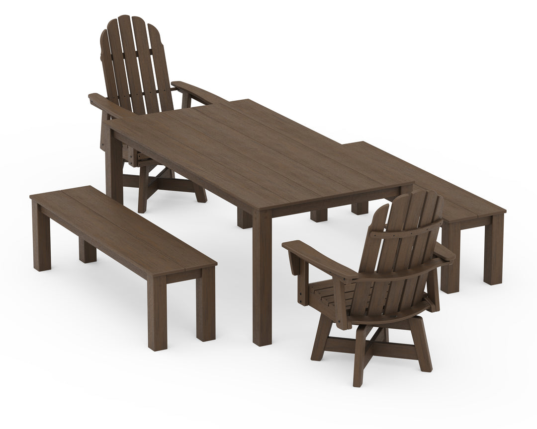 POLYWOOD® Vineyard Curveback Adirondack 5-Piece Parsons Swivel Dining Set with Benches