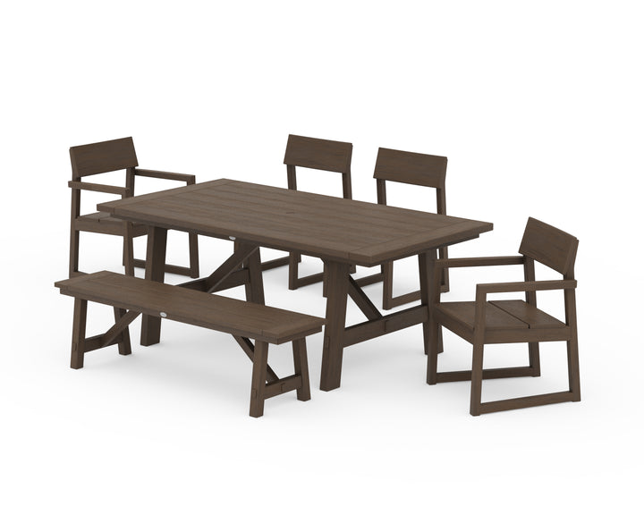 POLYWOOD® EDGE 6-Piece Rustic Farmhouse Dining Set with Bench