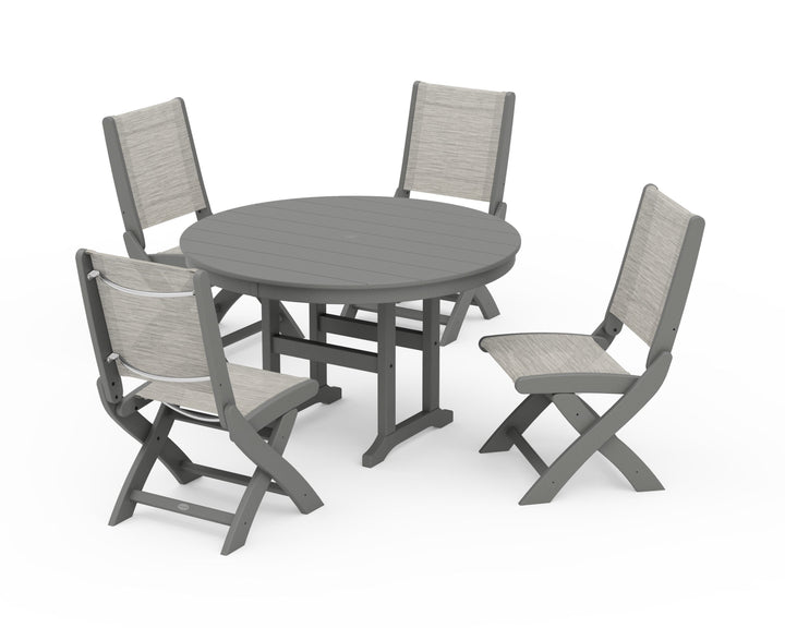 POLYWOOD® Coastal Folding Side Chair 5-Piece Round Dining Set