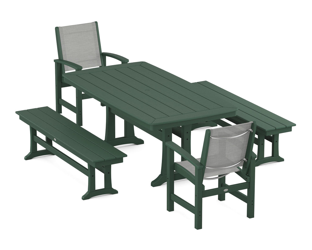 POLYWOOD® Coastal 5-Piece Dining Set with Trestle Legs and Benches