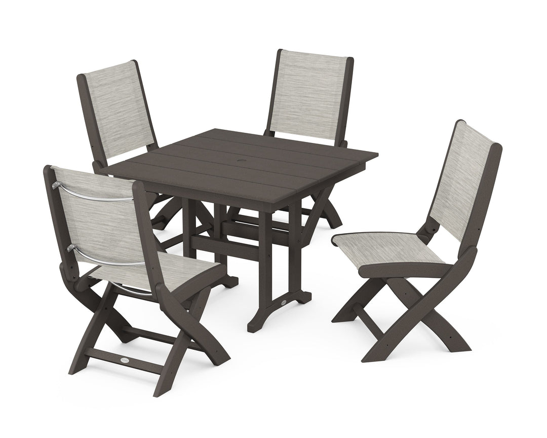 POLYWOOD® Coastal Folding Side Chair 5-Piece Farmhouse Dining Set