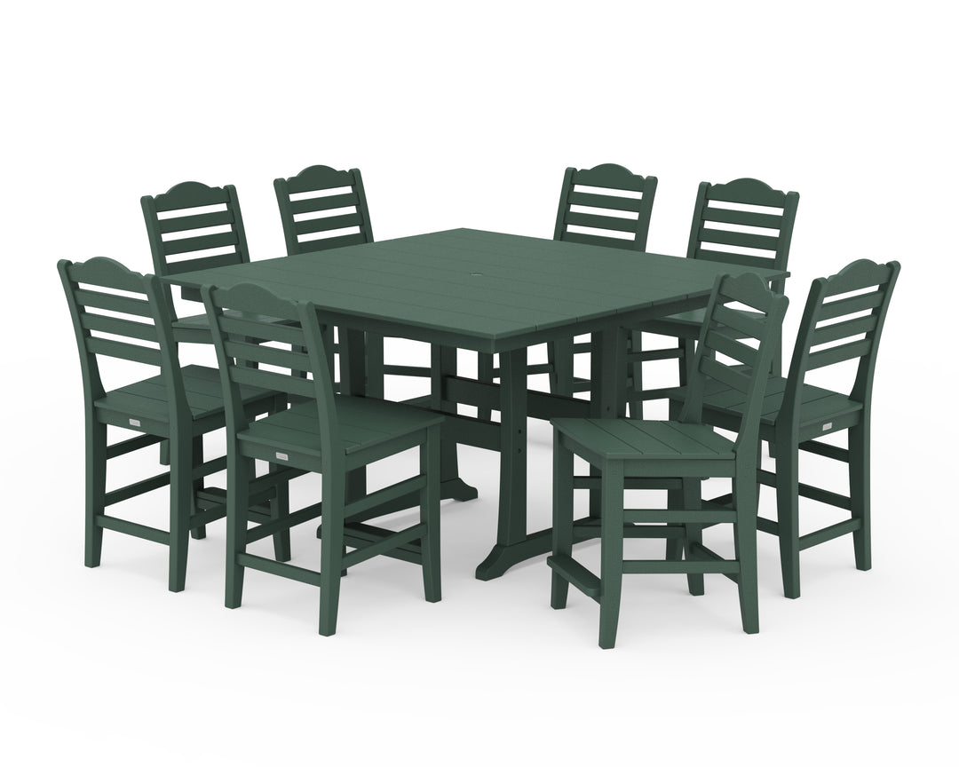 Draper James™ by  POLYWOOD® Savannah Side Chair 9-Piece Square Farmhouse Counter Set with Trestle Legs