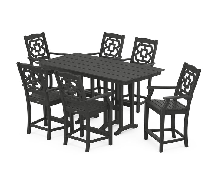 Martha Stewart by POLYWOOD® Chinoiserie Arm Chair 7-Piece Farmhouse Counter Set