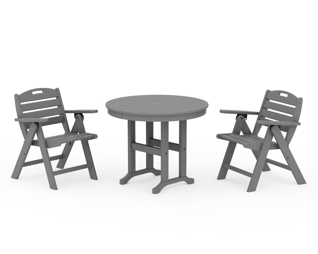 POLYWOOD® Nautical Folding Lowback Chair 3-Piece Round Dining Set