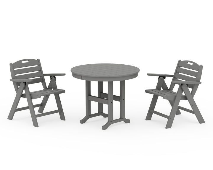 POLYWOOD® Nautical Folding Lowback Chair 3-Piece Round Dining Set
