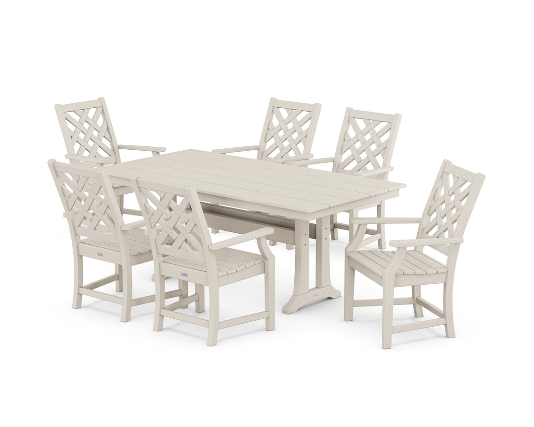 POLYWOOD® Wovendale Arm Chair 7-Piece Farmhouse Dining Set with Trestle Legs