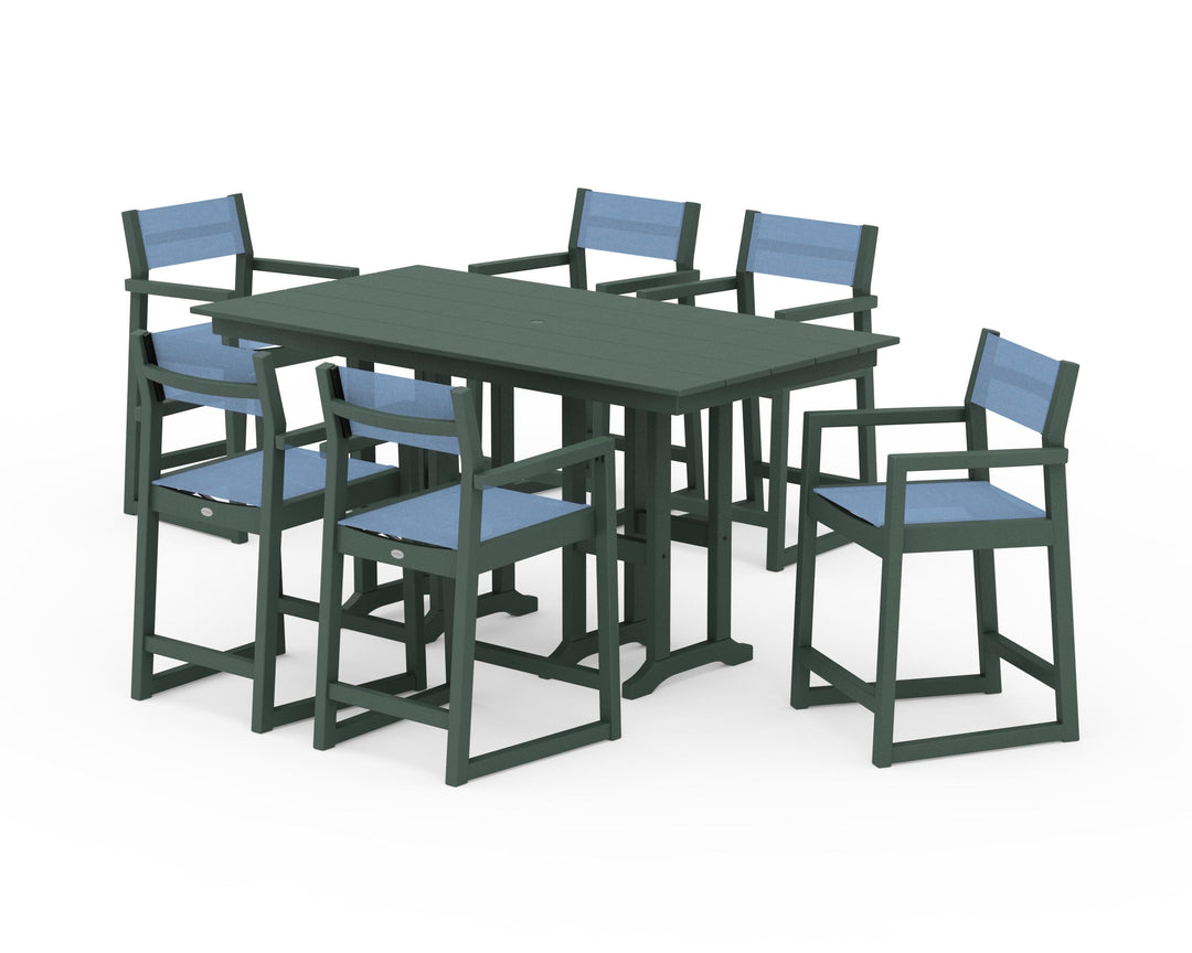 POLYWOOD® EDGE Sling Arm Chair 7-Piece Farmhouse Counter Set