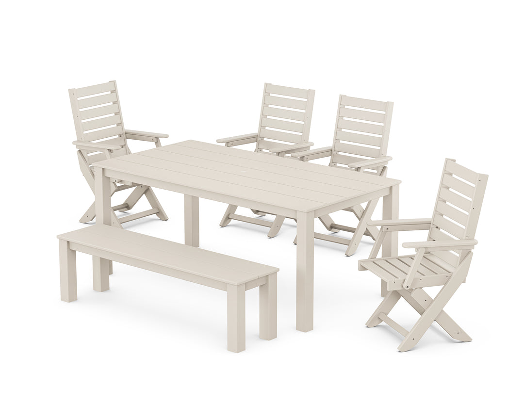 POLYWOOD® Captain Folding Chair 6-Piece Parsons Dining Set with Bench