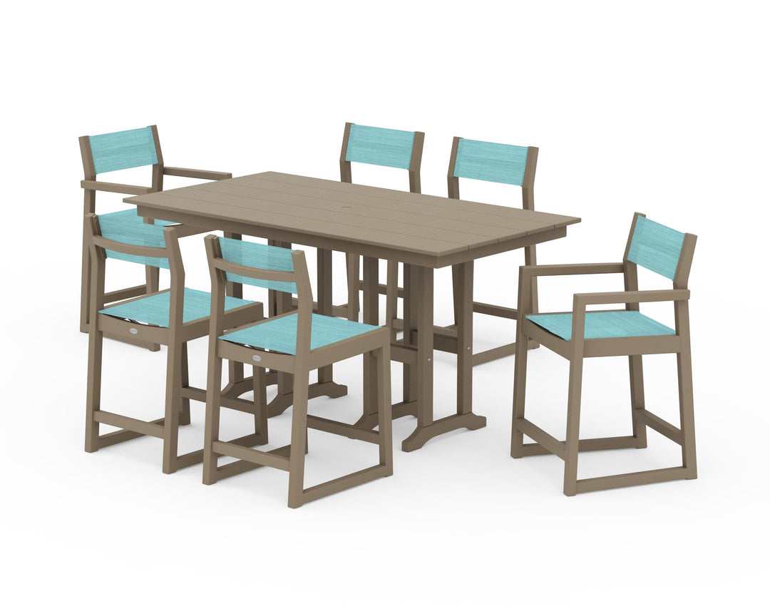 POLYWOOD® EDGE Sling 7-Piece Farmhouse Counter Set with Trestle Legs