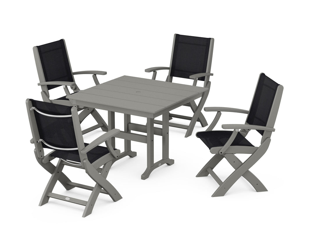 POLYWOOD® Coastal Folding Chair 5-Piece Farmhouse Dining Set