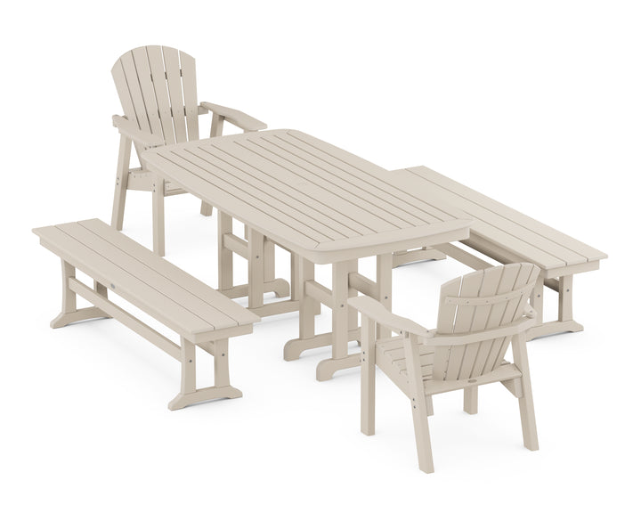 POLYWOOD® Seashell 5-Piece Dining Set with Benches