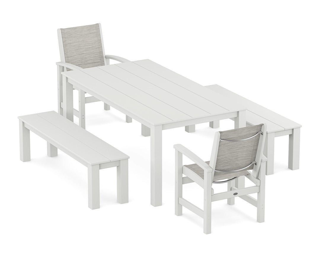 POLYWOOD® Coastal 5-Piece Parsons Dining Set with Benches