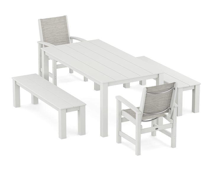 POLYWOOD® Coastal 5-Piece Parsons Dining Set with Benches