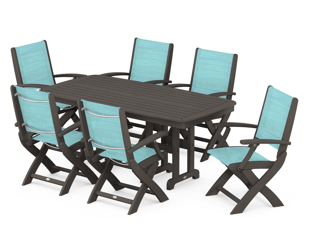 POLYWOOD® Coastal Folding Arm Chair 7-Piece Dining Set