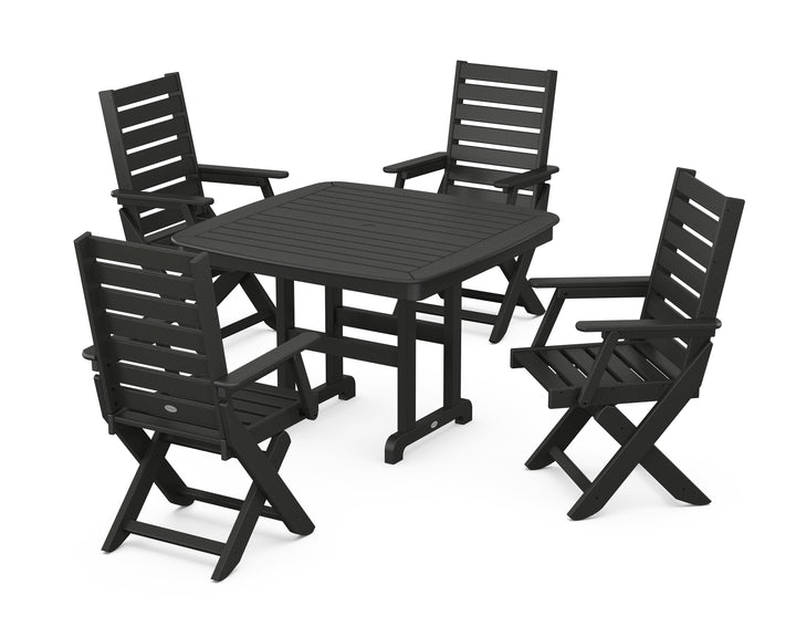 POLYWOOD® Captain Folding Chair 5-Piece Dining Set with Trestle Legs