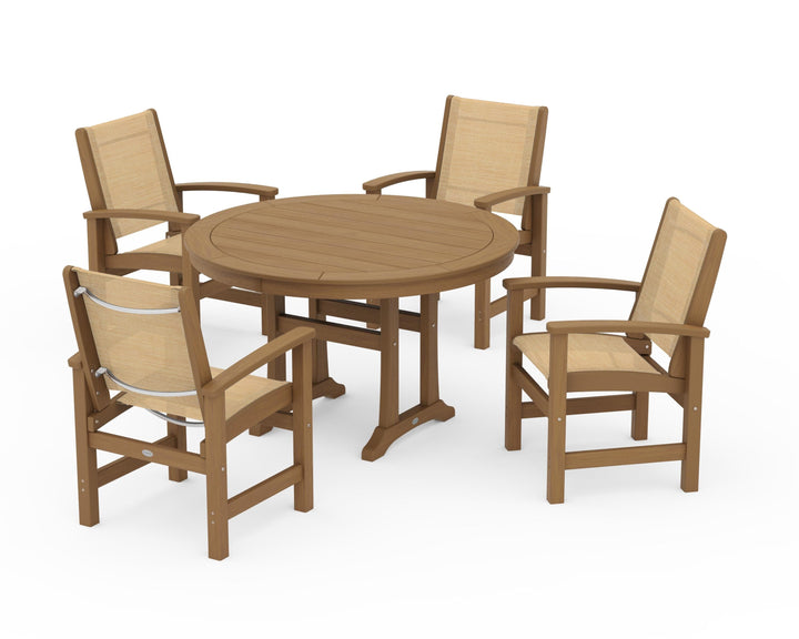 POLYWOOD® Coastal 5-Piece Round Dining Set with Trestle Legs