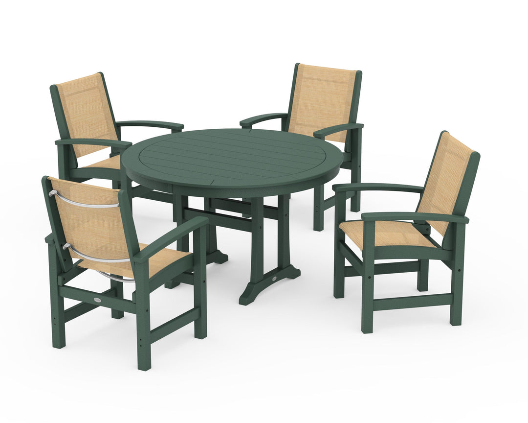 POLYWOOD® Coastal 5-Piece Round Dining Set with Trestle Legs