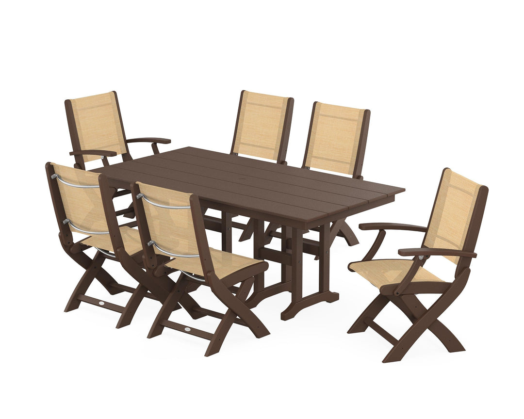 POLYWOOD® Coastal Folding Chair 7-Piece Farmhouse Dining Set