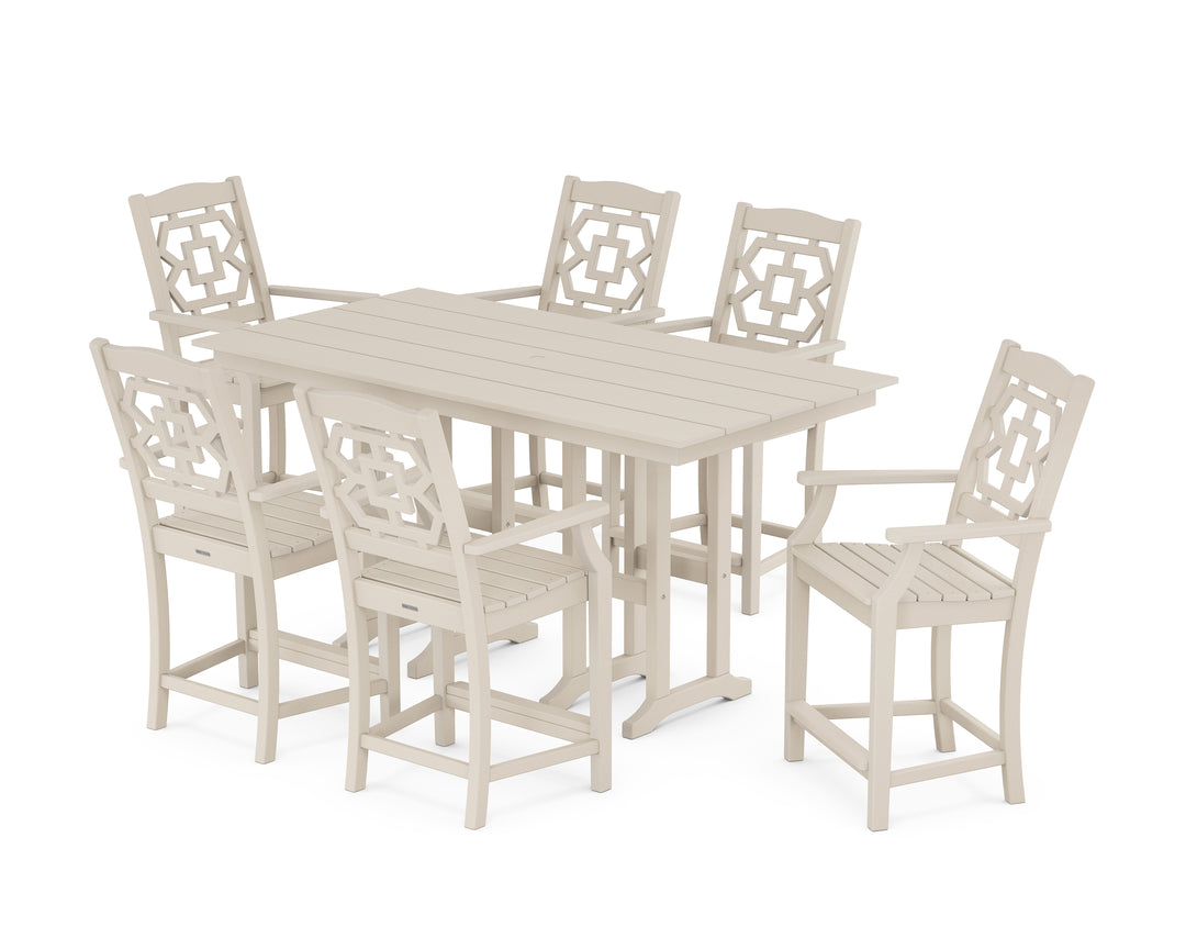 Martha Stewart by POLYWOOD® Chinoiserie Arm Chair 7-Piece Farmhouse Counter Set
