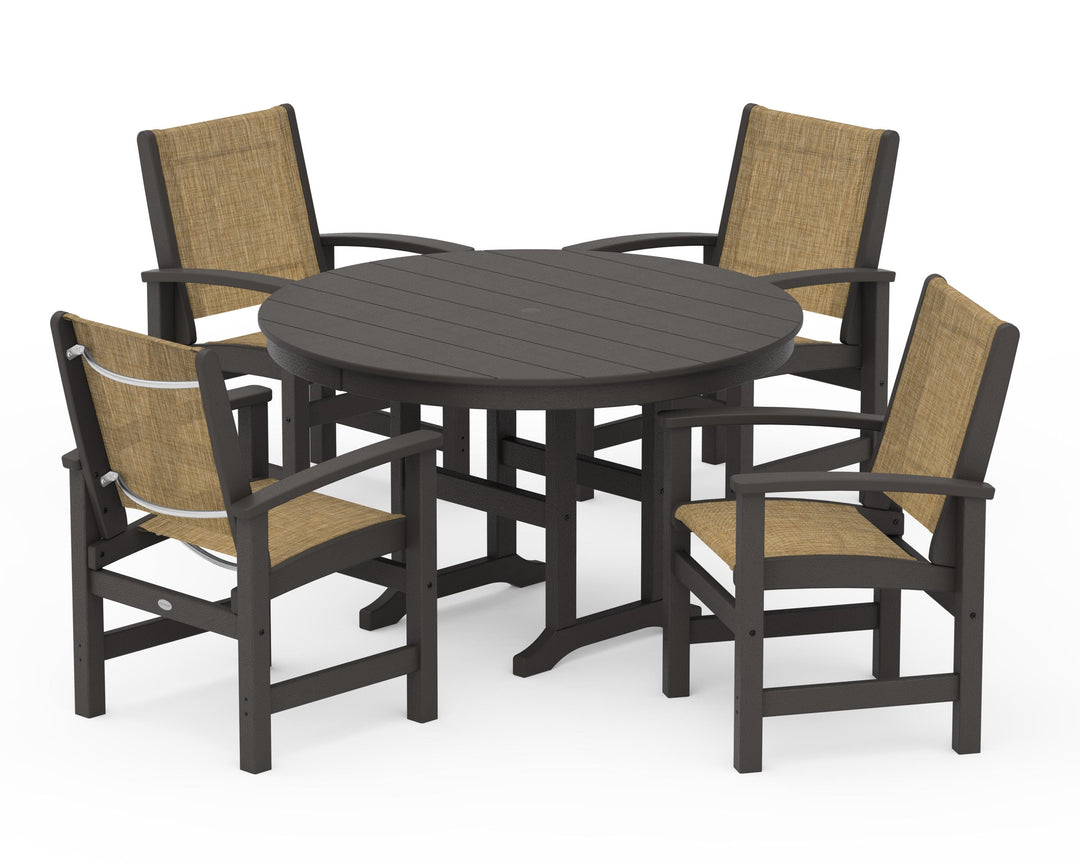 POLYWOOD® Coastal 5-Piece Round Farmhouse Dining Set