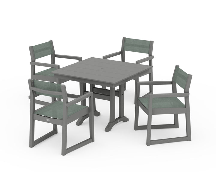 POLYWOOD® EDGE Sling 5-Piece Farmhouse Dining Set with Trestle Legs