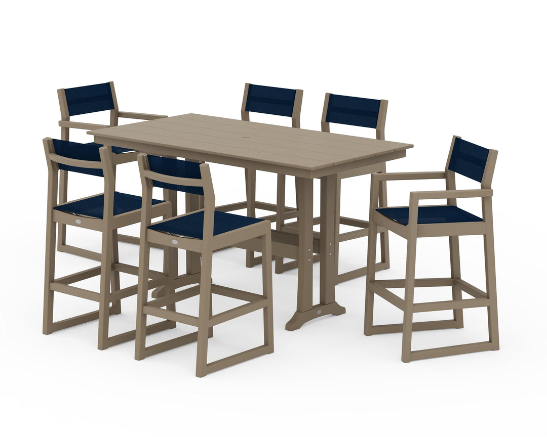 POLYWOOD® EDGE Sling 7-Piece Farmhouse Bar Set with Trestle Legs