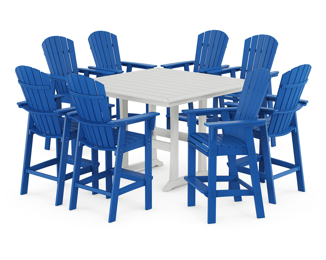 POLYWOOD® Nautical Curveback Adirondack 9-Piece Trestle Bar Set